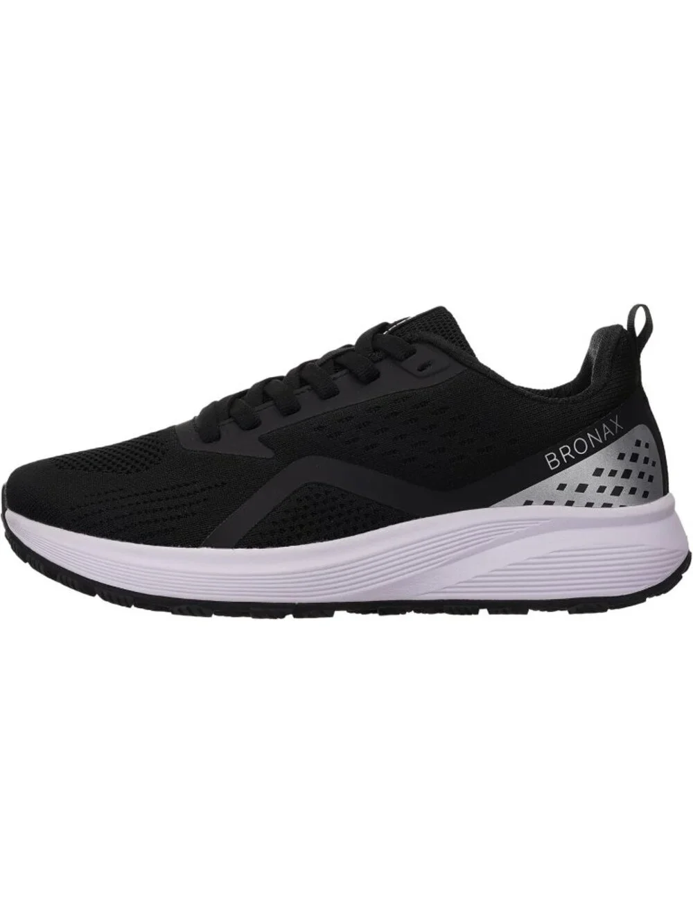 Men's Black White Mesh Wide Cushioned Supportive Road Running Shoes Wide Toe Box